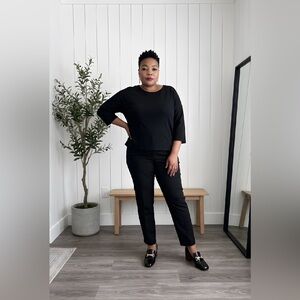 Liz Claiborne Black Croc-Embossed Block Heel Loafers with Gold Buckle